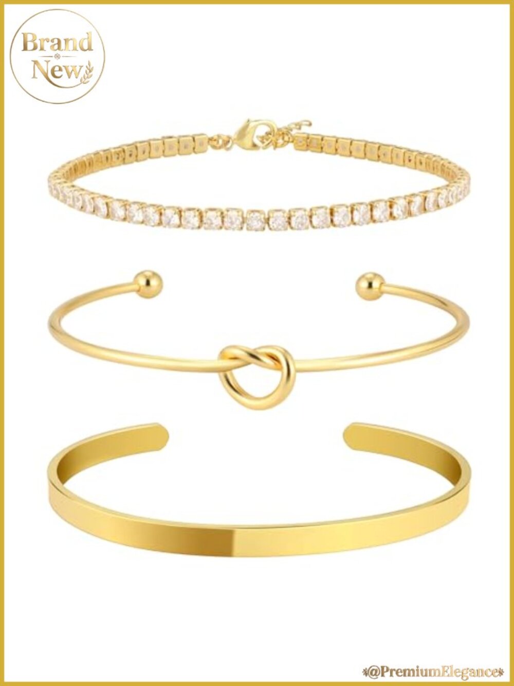 Gold Plated Cuff & Knot Bangle Bracelet Set, Non Tarnish Women's Jewelry